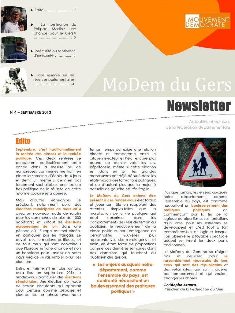 Newsletter du MoDem N°4 - Sept 2013 p1
