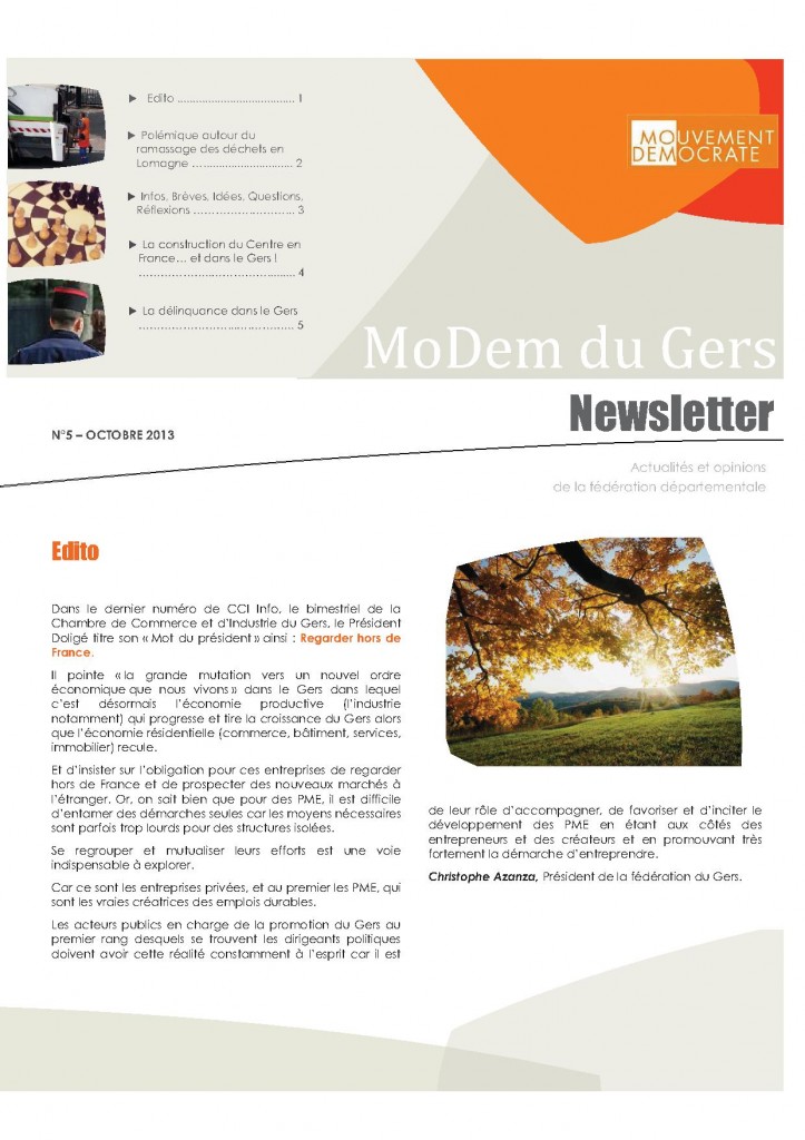Newsletter du MoDem N°5 - Oct 2013 p1