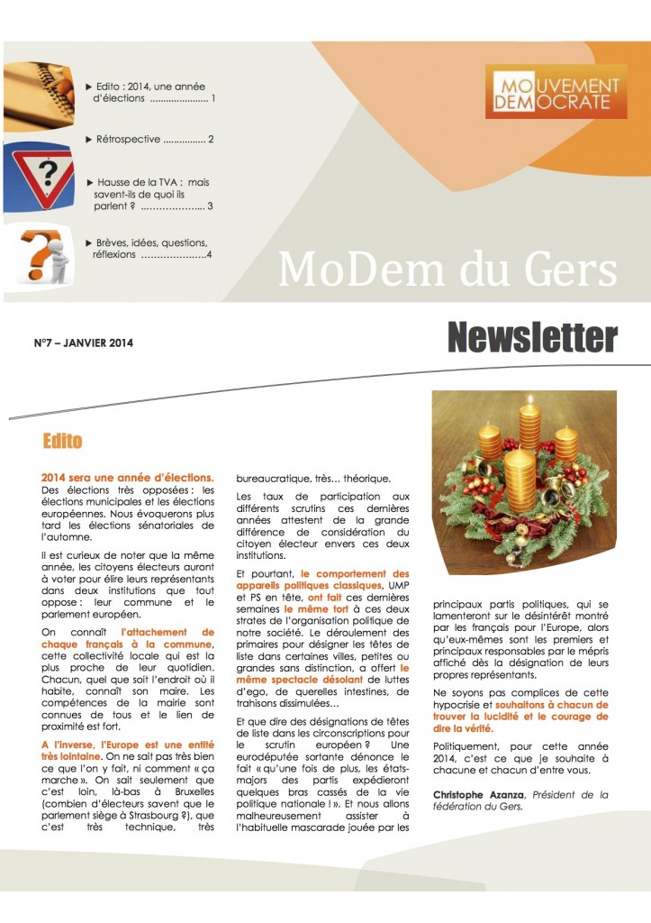 Newsletter du MoDem N°7 - Janv 2014