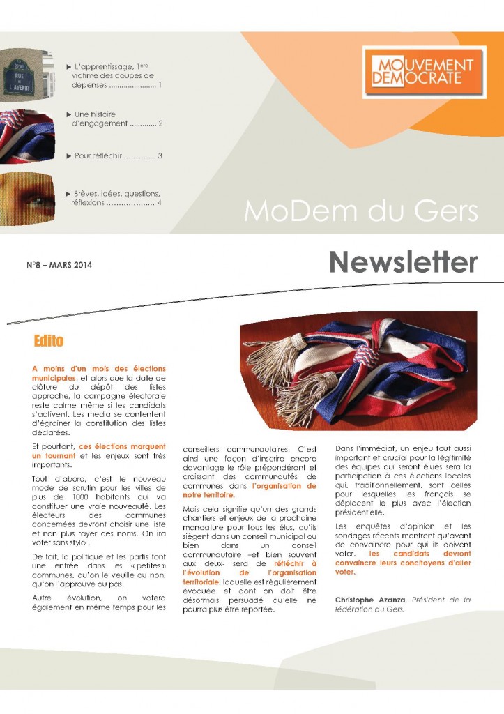 Newsletter du MoDem N°8 - Mars 2014 p1